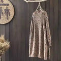 Retro Printed Half High Necked Sweater Dress 2026 Spring Autumn Mid Length Loose Oversized Pullover Bottom Knit Shirt Z4697