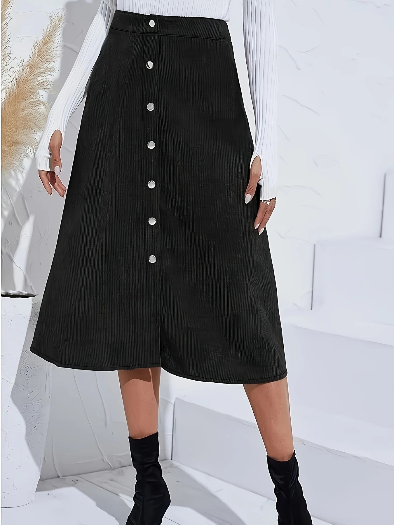 Black Elegant woven half skirt for women plus size high waist A-line skirt casual business women's skirt Black