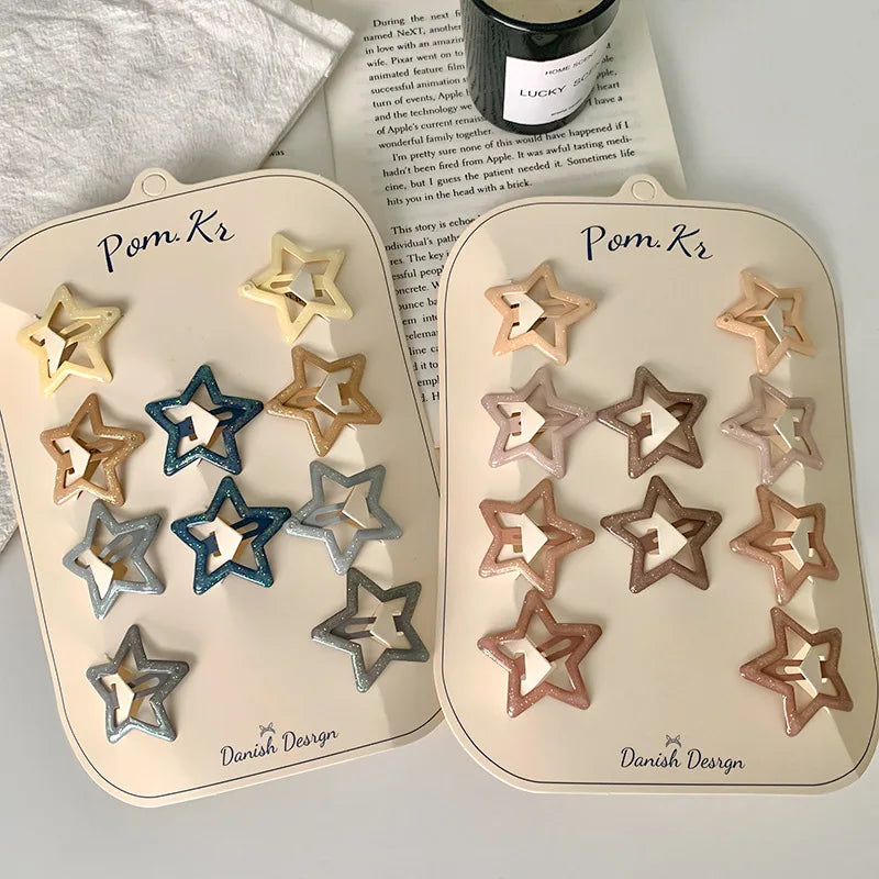 10pcs Baby Girls Colorful Alloy Oval Hairpin Simple Kids Sparkle Star BB Hair Clips Barrettes Children Fashion Hair Accessories