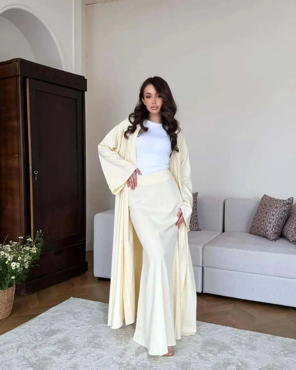 Fashionable Long Cotton Linen Skirt Robe Set Women's Cross-Border Casual Style New Arrival Two-Piece Set Elegant Floor-Length Ca