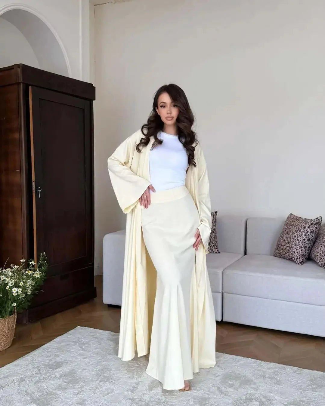 Fashionable Long Cotton Linen Skirt Robe Set Women's Cross-Border Casual Style New Arrival Two-Piece Set Elegant Floor-Length Ca