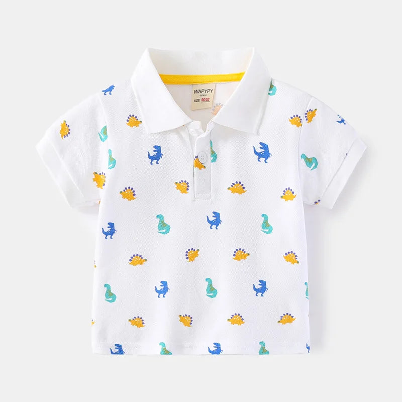 Formal Polo Shirts for Kids Polos Boy Toddler Clothes Party White Dinosaur Cute Korean Gentleman Shirt Summer Tops 2 4 6 7 Years