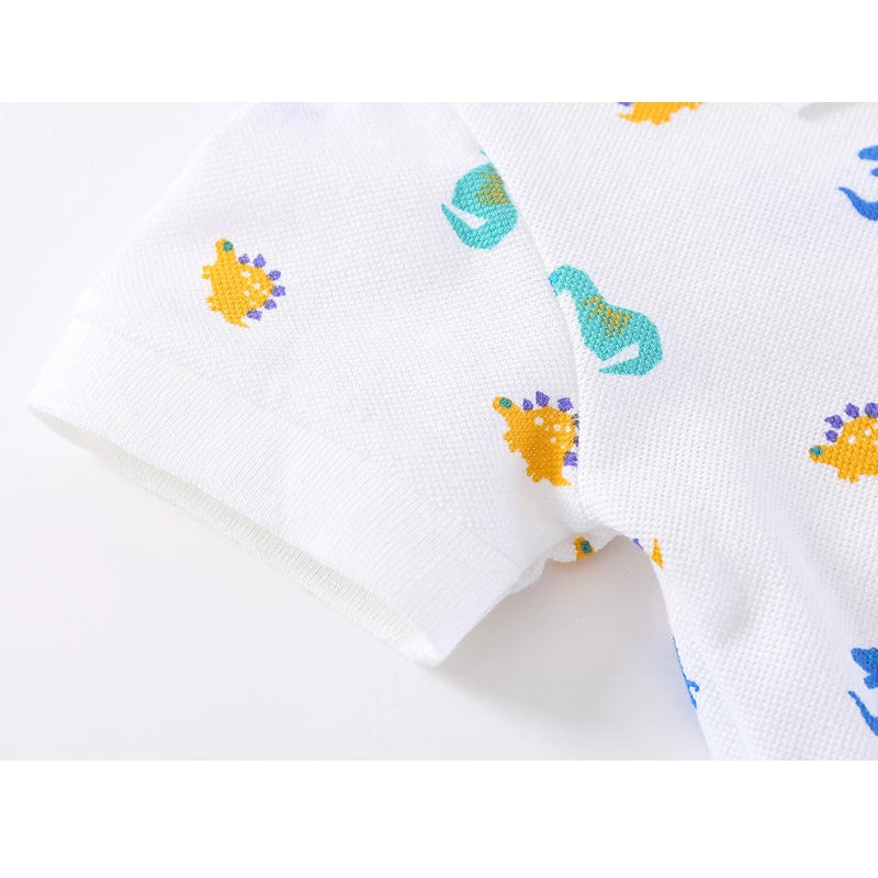 Formal Polo Shirts for Kids Polos Boy Toddler Clothes Party White Dinosaur Cute Korean Gentleman Shirt Summer Tops 2 4 6 7 Years