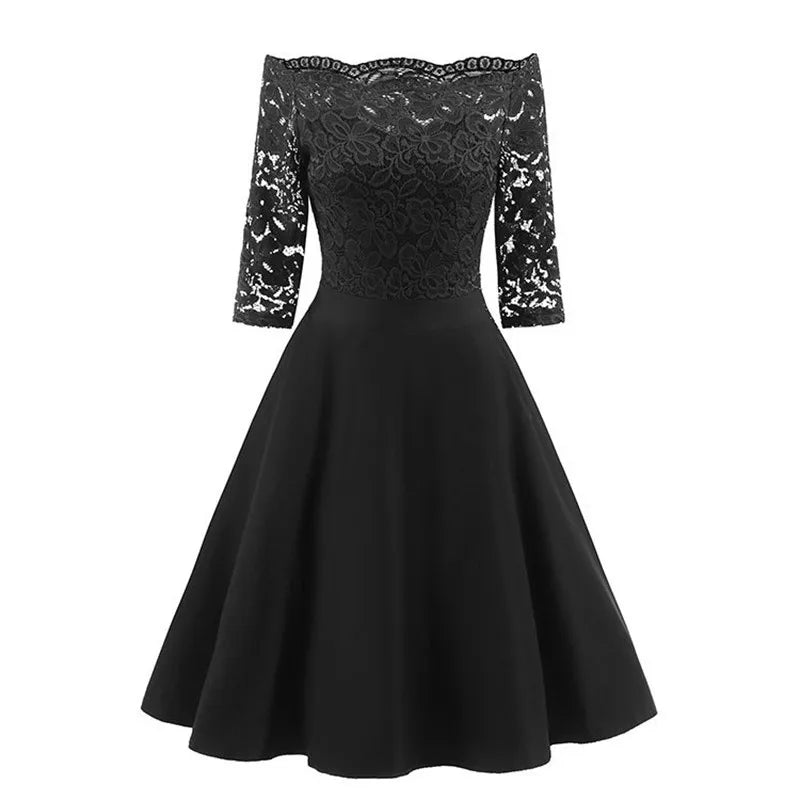 Bella Philosophy 2019 Autumn winter women Dress Women floral hollow out Party Dress Female short Sleeve slash empire party dress