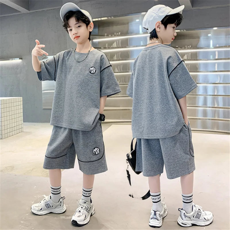 New Boys Casual Clothing Sets Summer Fashion Kids T-shirts+Shorts 2 Piece Outfits TeenHigh Quality Sports Suits 5-14 Years