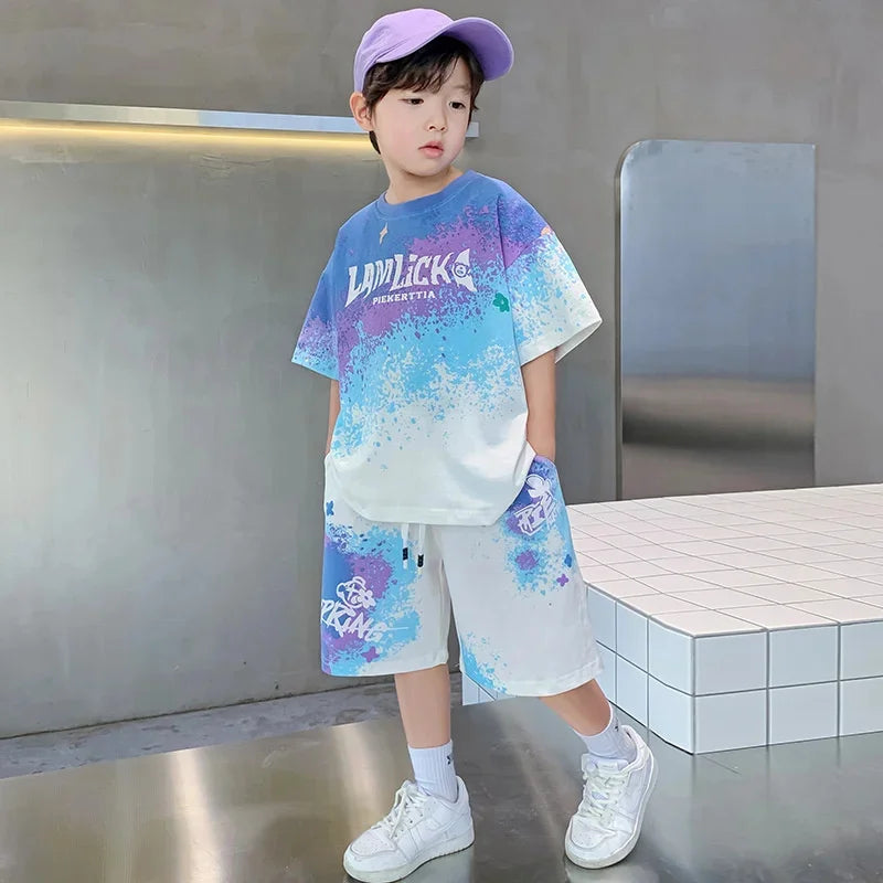 Children Clothes Sets Boys Basketball Suit Summer New Fashion Outfit Kids Short-Sleeved Top Shorts 2 Piece 2-14 Years Old