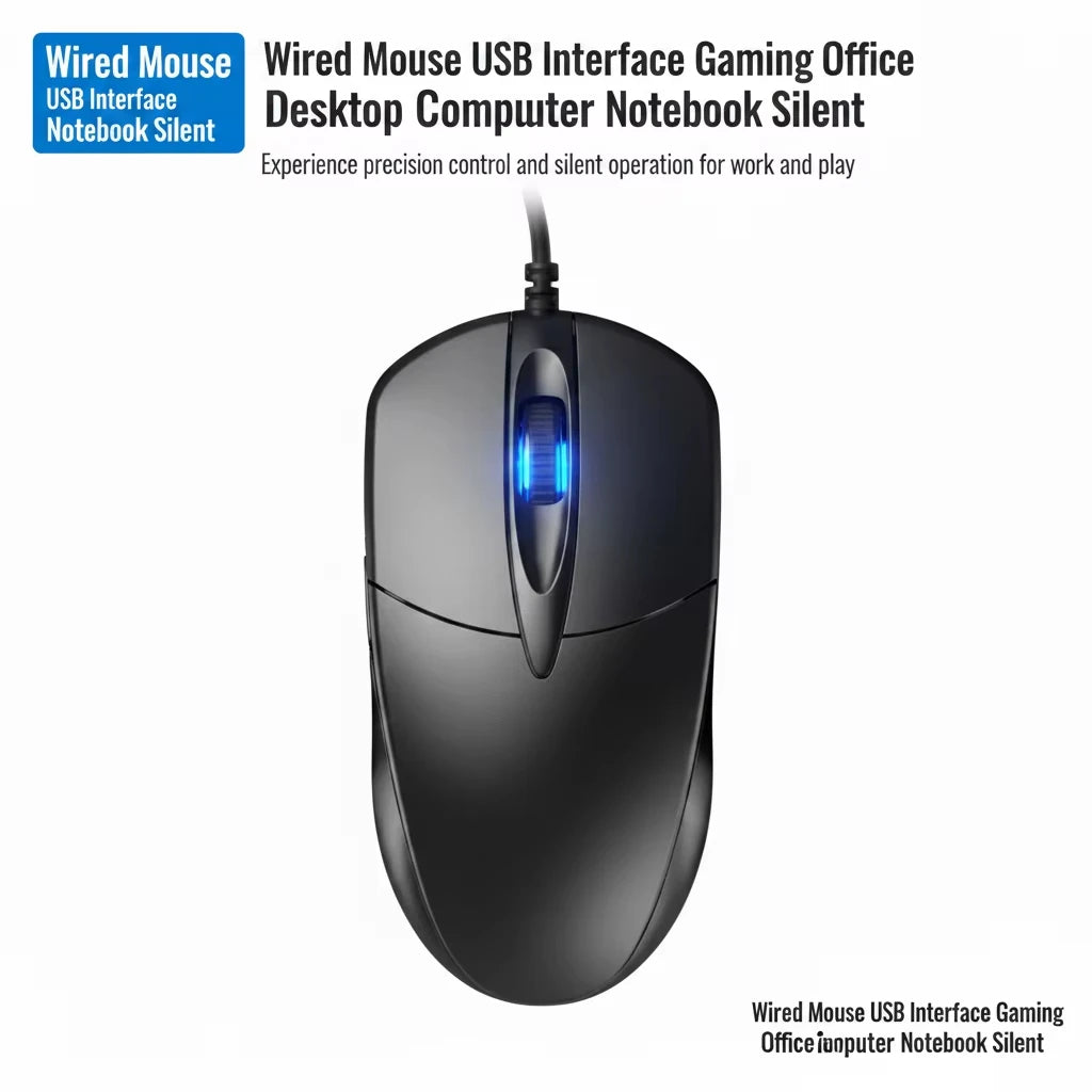 USB Optical Wired Office Mouse,1.5M Range 1000DPI Adjustable Ergonomic Design Mouse For PC Desktop Tablet Computer Office/Gaming