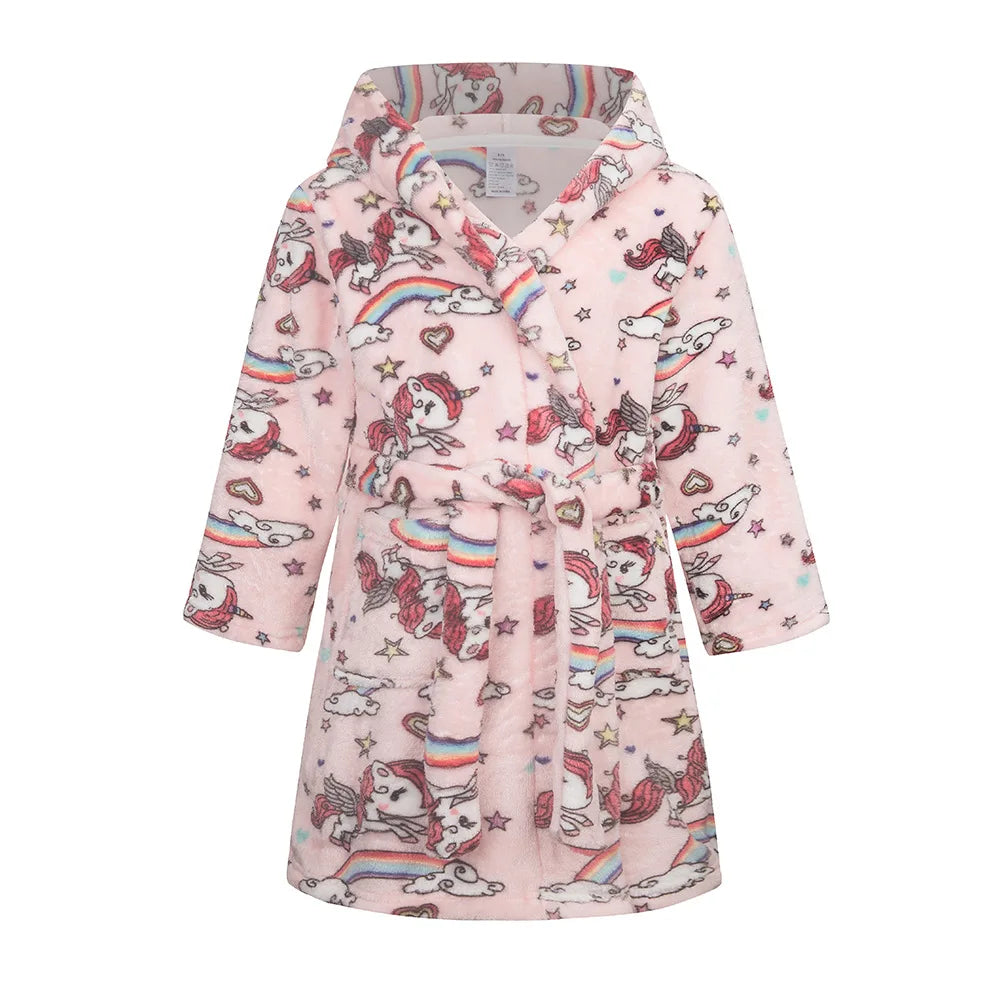 Kids Bathrobe for Girl Children Clothing Girl Flannel Bath Robe Clothes Boy Cartoon Night Robe Kids Pajamas For Girl 2-12 years