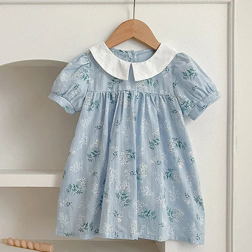 2024 New Summer Sisters Clothes Girls Princess Dress Toddler Baby Bodysuits Short Sleeved Cotton Print Kids Party Dress