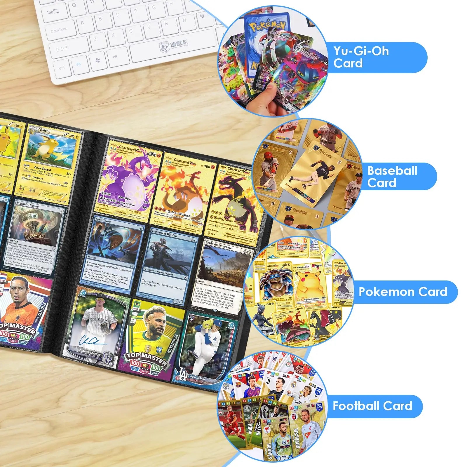 1Pc Card Binder 9-Grids 360 Trading Card Holder Book PP Cover Binder For Cards Durable Side Loading Card Book With Gaming Cards