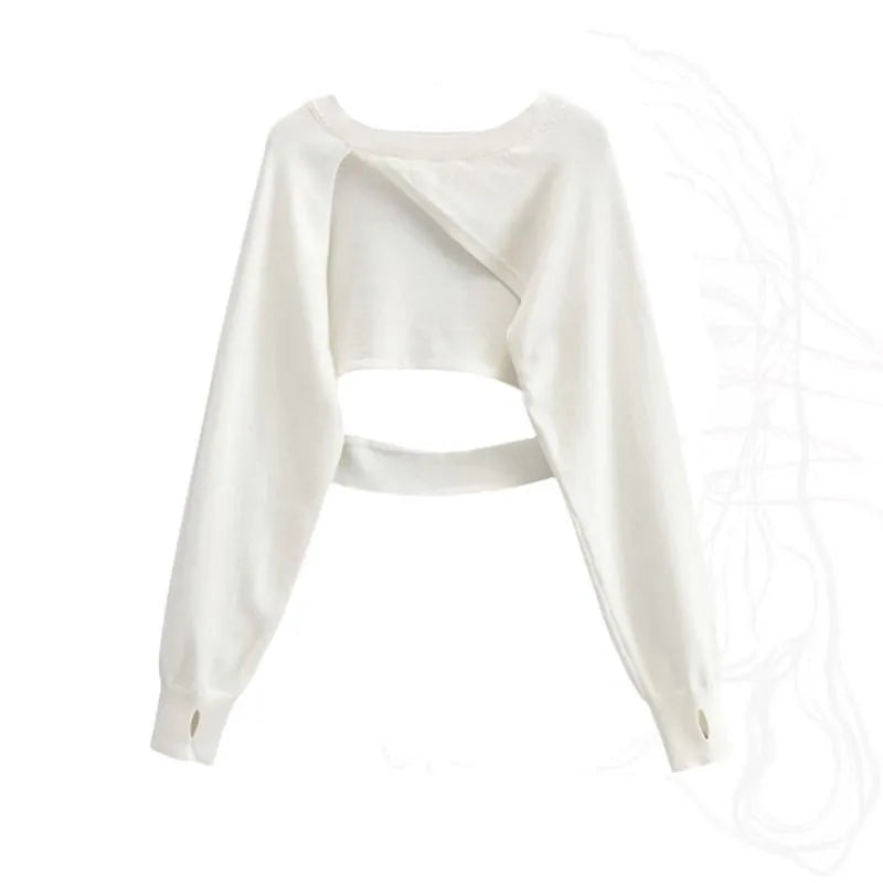 Women Spring New Vintage Short Knit Blouse+Split Sling Skirt 2-Piece Suit 2026 Korean Elegant Long Sleeve Top Dress Matching Set