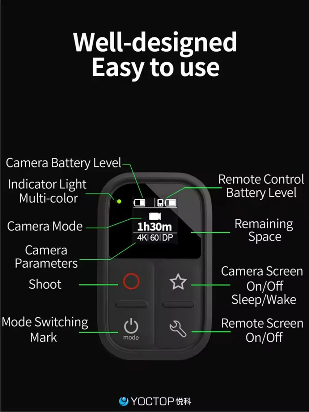YOCTOP Bluetooth remote For insta360/DJI high-level waterproofing 60-hour battery life