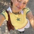 Y2k Top Women Streetwear Gothic Crop Top Baby Tee Vintage Women Star Print Casual Short Sleeve T-Shirt Y2k Yellow Summer Clothes