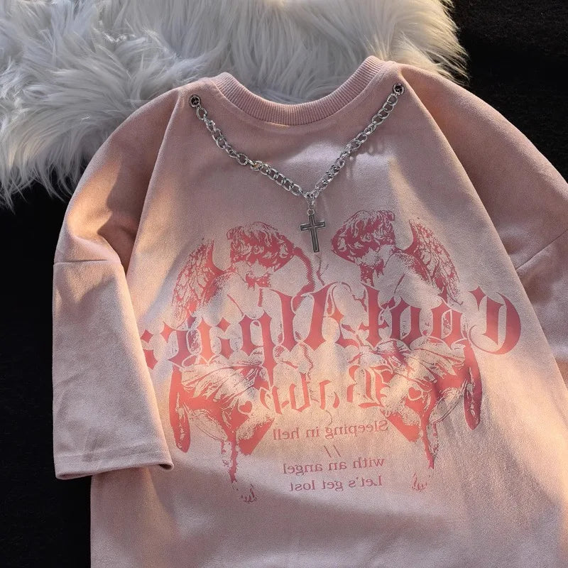 Streetwear BF Tshirts Women 2025 Ropa Mujer Y2k Tops Harajuku Chain Summer T-shirts O-neck Short Sleeve Tees Oversized T-shirt