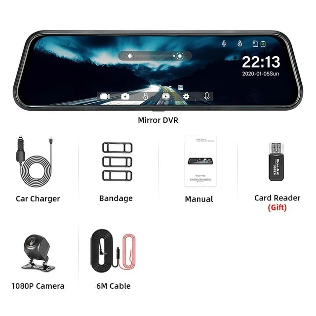 Mirror Camera for Car Touch Screen  Video Recorder Rearview mirror Dash Cam Front and Rear Camera Mirror DVR Black Box