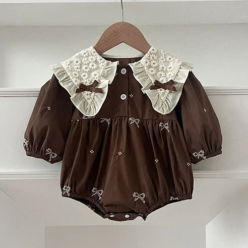 2024 New Autumn Sister Clothes Baby Girl Romper Kids Princess Dresses Long Sleeved Cotton Embroidery 2-6Yrs Girl Party Dress