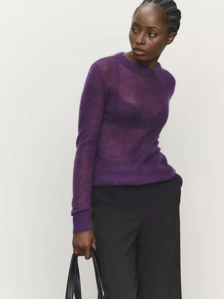 Blubelle Women's Elegant Slim Fit Sweater Summer Autumn Jumpers Casual Chic Round Neck Long Sleeved Fashion Loose Pullovers