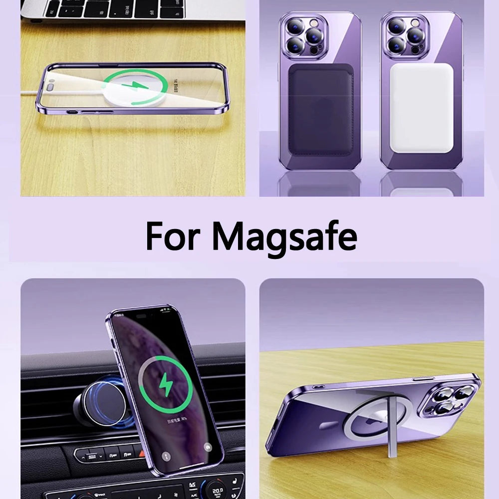 Original Clear Plating Cover For Apple Magnet Magsafe Case Iphone 15 14 Plus 13 12 11 Pro Max X Xs Xr 5K 10H Glas Camera Protect