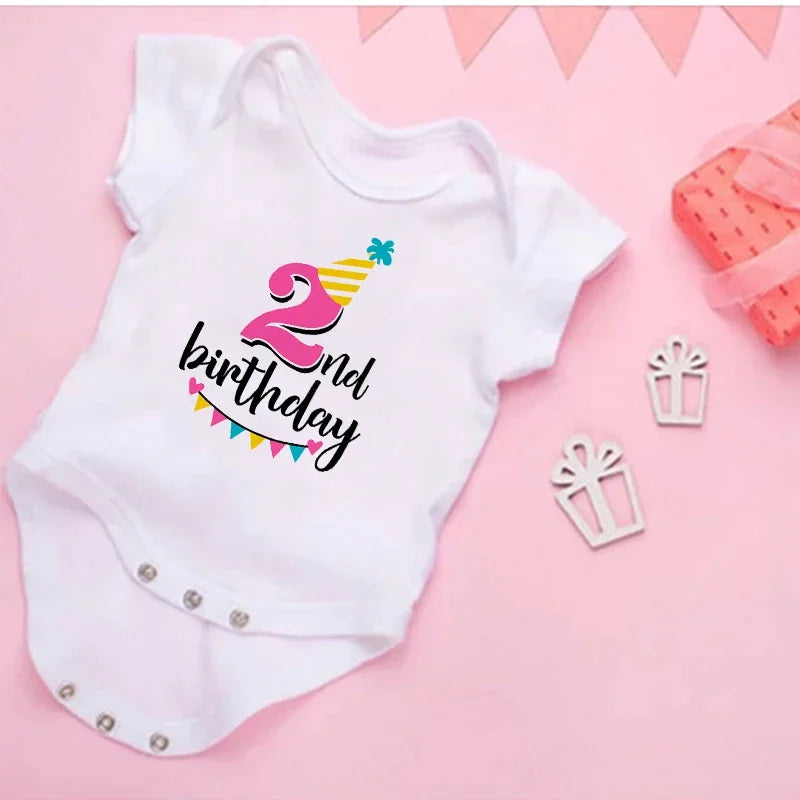My 2st Birthday Newborn Summer Bodysuit Infant Body Baby Princess Short Sleeve Jumpsuit Baby Girl Birthday Party Outfits Clothes