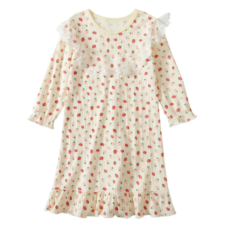New Delivery Children Clothes Baby Autumn Spring Long Sleeve Pajama Nightdress Home Clothes 110-170 Students Strawberry Cotton