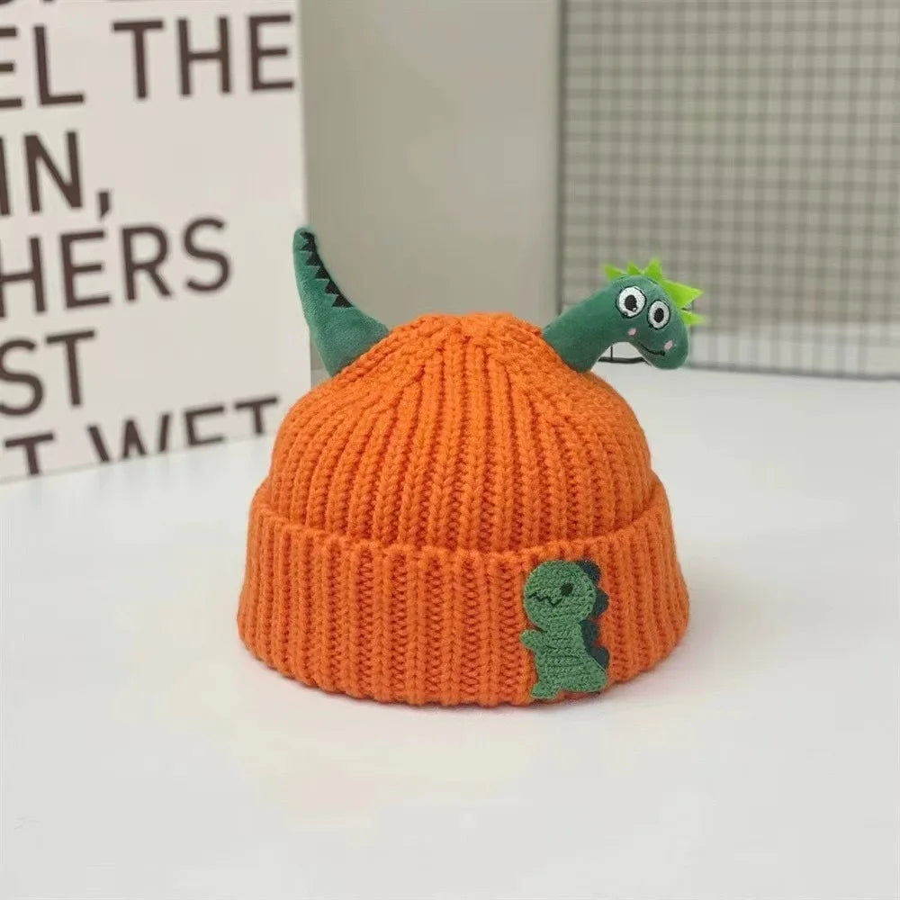 Cute Dinosaur Baby Knitted Hat Winter Warm Children Beanies Thicken Woolen Kids Crochet Bonnet 1-5 Years Boys Girls Pullover Cap