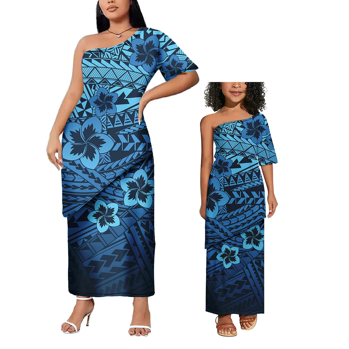 Low Price Wholesale Custom Polynesian Design Family Matching Clothing Two Piece Sets Samoan Puletasi Mommy And Me Dress