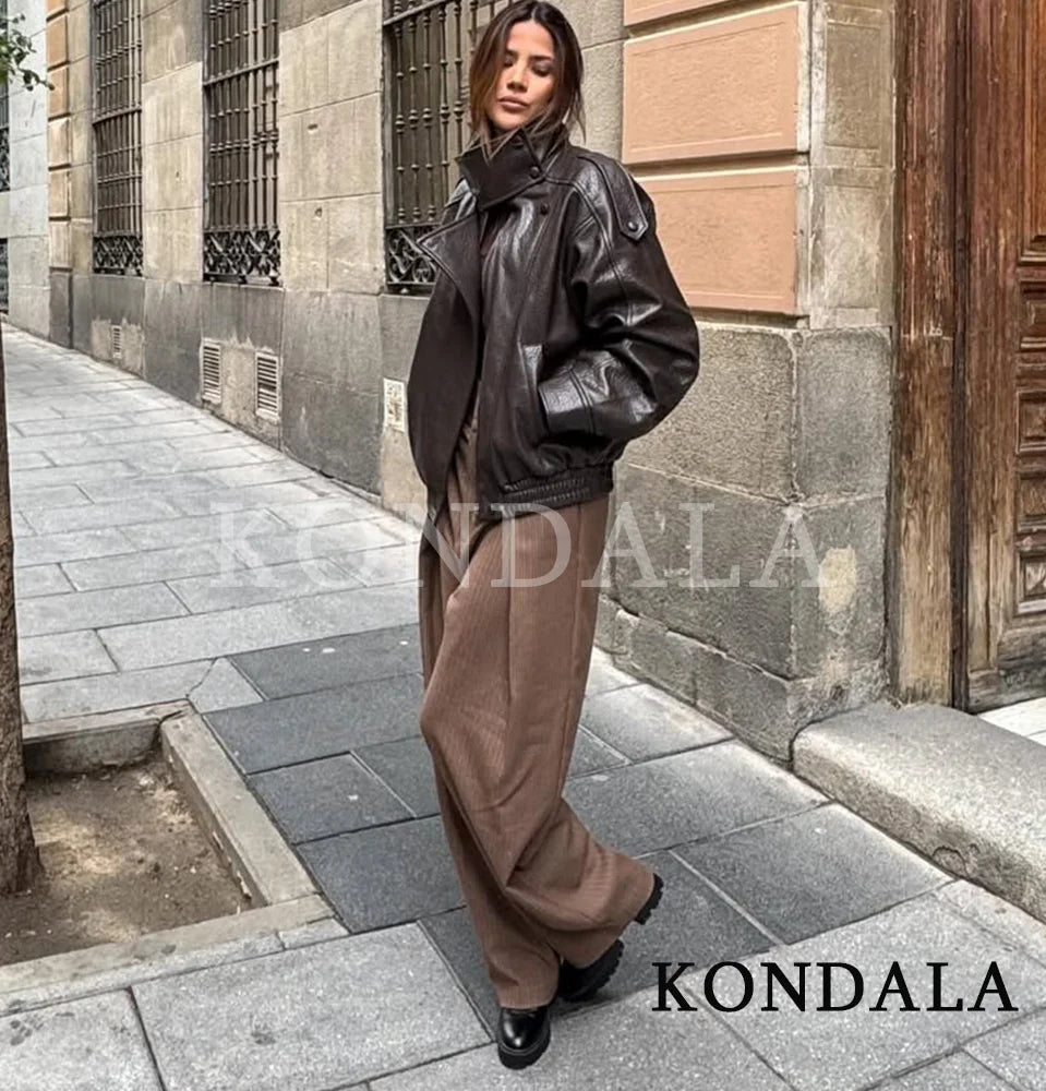 KONDALA Commute High Street Balloon Pants Women Trendy Casual Pleated Trousers 2026 Spring Summer Office Lady Vintage Long Pants