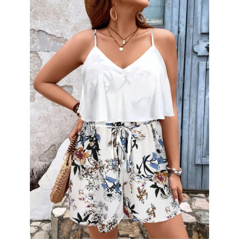 Plus Size 1XL-5XL New Women's Fashionable New Bohemian Style Jumpsuit Ladies Casual Floral Print Comfortable Versatile Jumpsuit