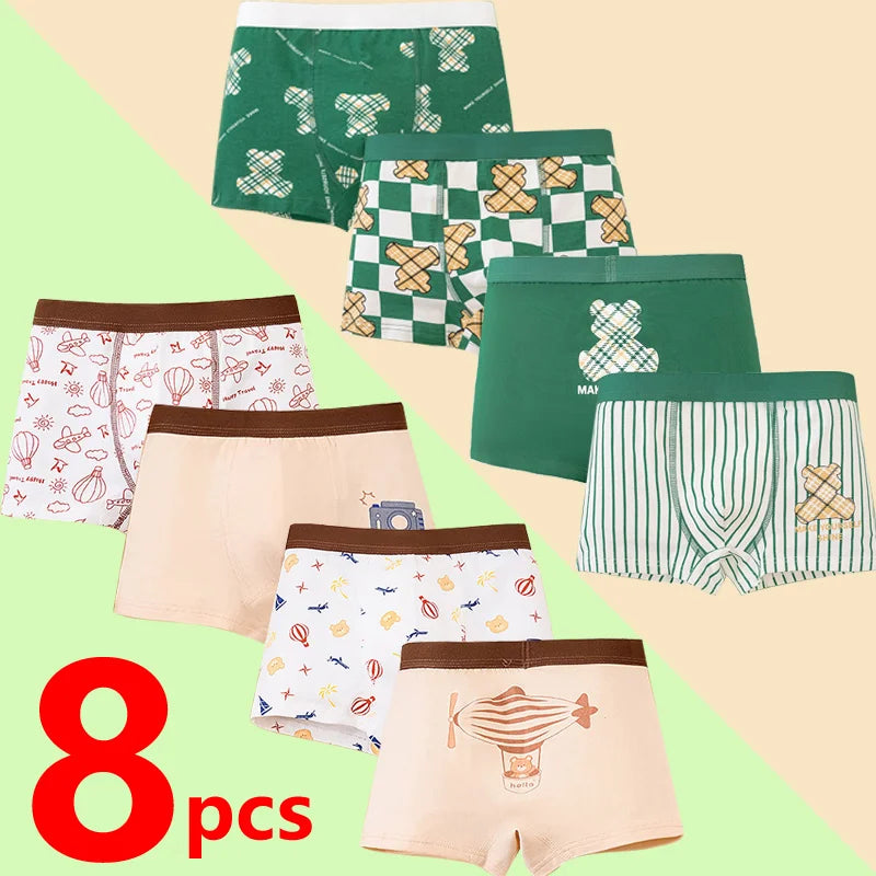 1/4/8 Pcs Boys Boxer Briefs Kids Cotton Underwear Breathable Baby Underpants Teenager Cartoon Print Children Panties 2025 New