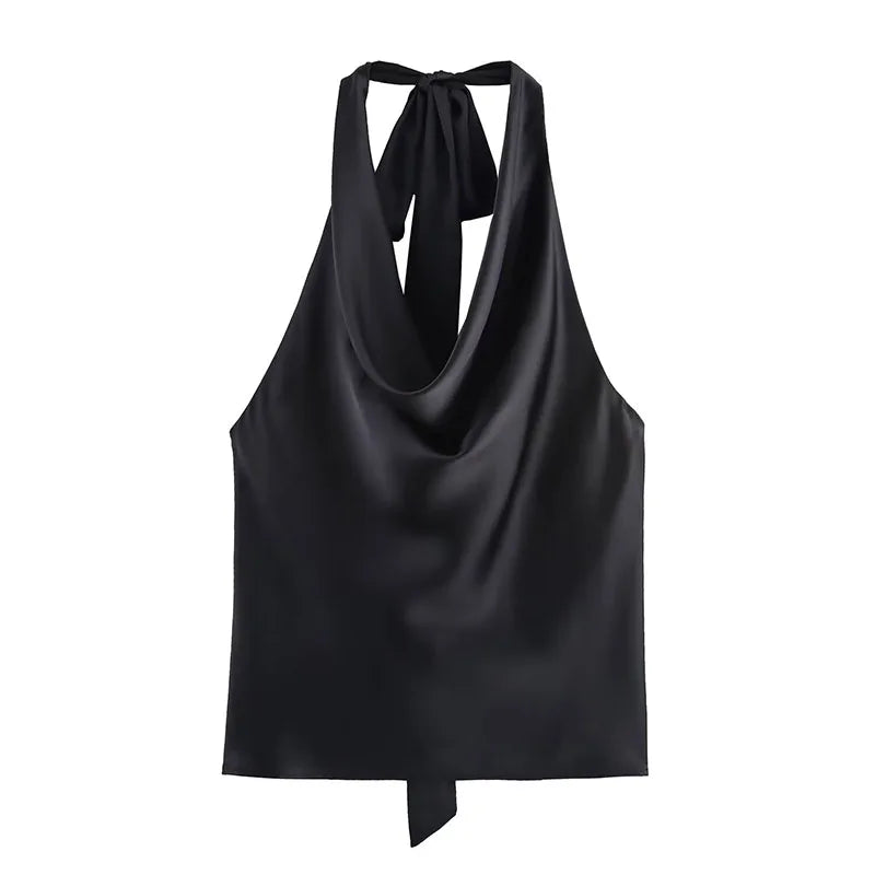 HH Female Summer Sexy Slim Short Top Solid Sleeveless Backless Bow Lace-Up Decoration Women's New Fashion Tops 7 Color