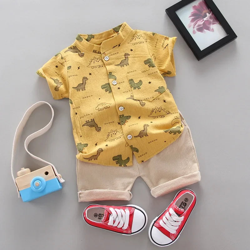 summer new boy cute cartoon cotton shirt short sleeve suit casual kids clothing Boy Sets 2 pieces baby clothes
