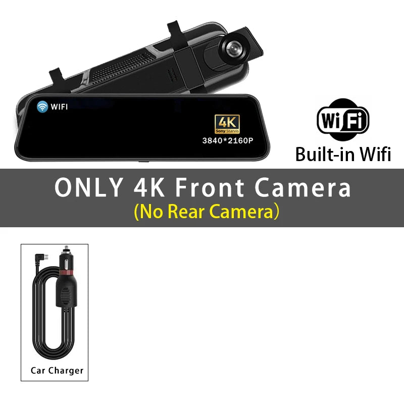 10" Dash Cam 4K 2160P GPS WIFI Car Dvr Mirror Dual Lens Dashcam IPS Screen Car Camera Drive Recorder Stream RearView Mirror