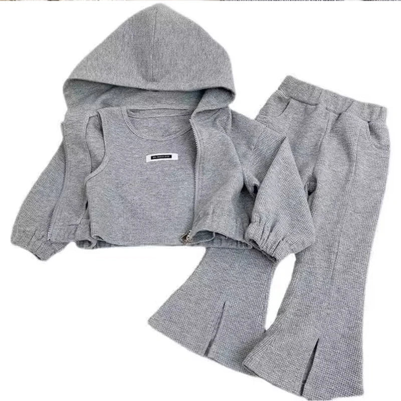 Girls Clothing Sets Toddler Baby Girls Clothes 3Pcs Outfit Kids Suit Clothes Knit Tops +Flared Pants+Coat Comfortable