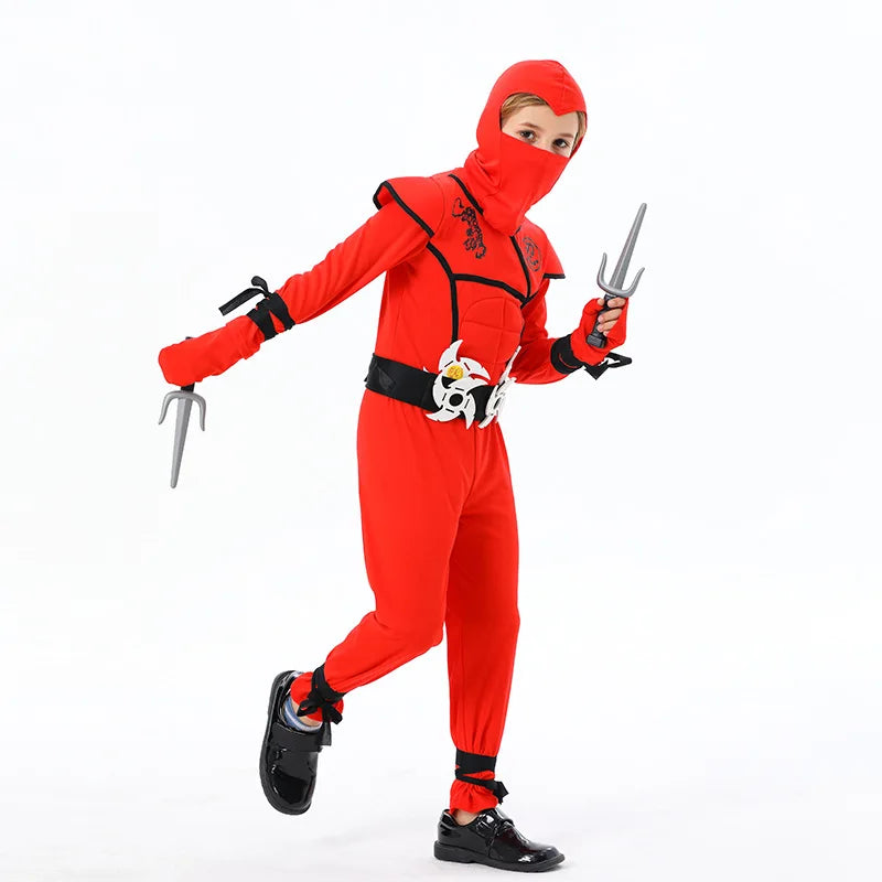 Muscle Ninja Costume for Boys Halloween Deluxe Warrior Role Play Set with Mask Street Style Ninja Outfit for Kids Party