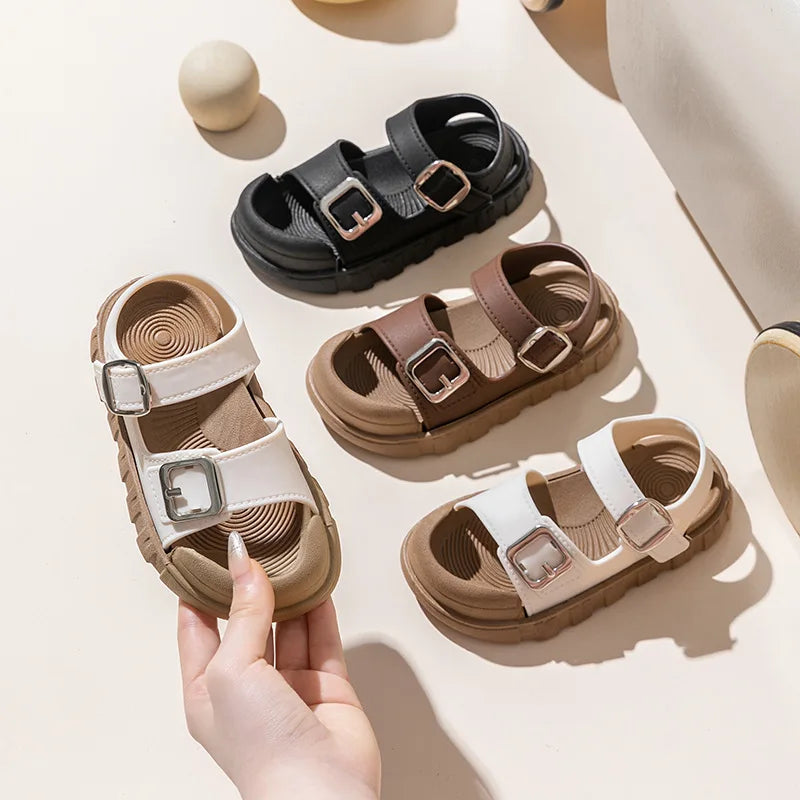 Fashion Solid Korean Kid Sandals Summer New Versatile Anti Slip Soft Bottom Girl Boy Beach Sandal Kindergarten Anti Kick Sandals