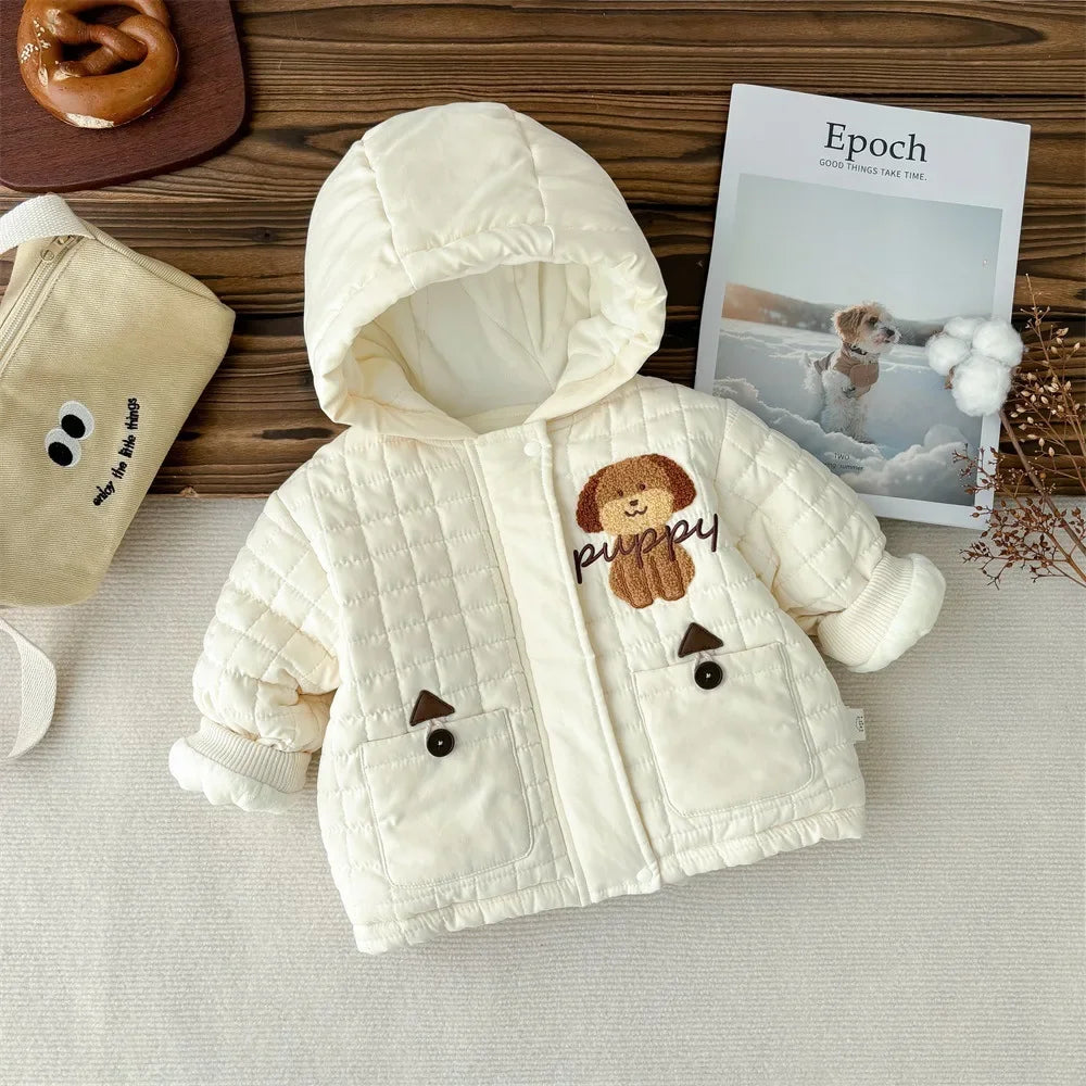 2024 Winter New in Kids Infant Boys Thicken Warm Outwear ,toddler Baby Hooded Zipper Cartoon Dog Jacket Top Outfits 0-3Y