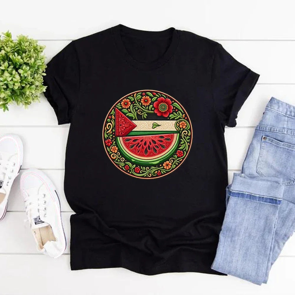 Watermelon Symbol Freedom Shirt Watermelon Flag T-shirt Women Short Sleeve Tshirts Human Rights Tee Peace and Love T-shirts