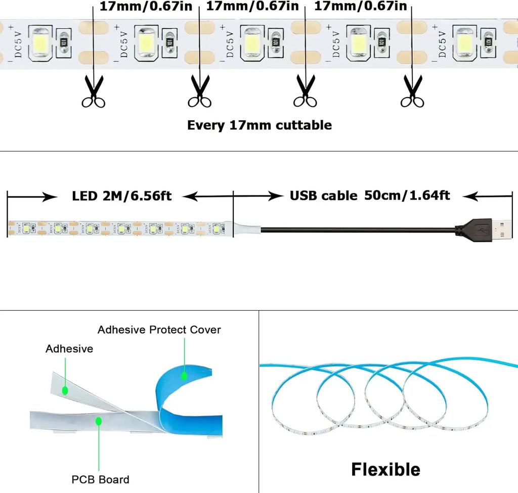 DC 5V USB LED Strips 2835 White Warm White LED Strip Light TV Background Lighting Tape Home Decor Lamp 1- 5m LED String Light