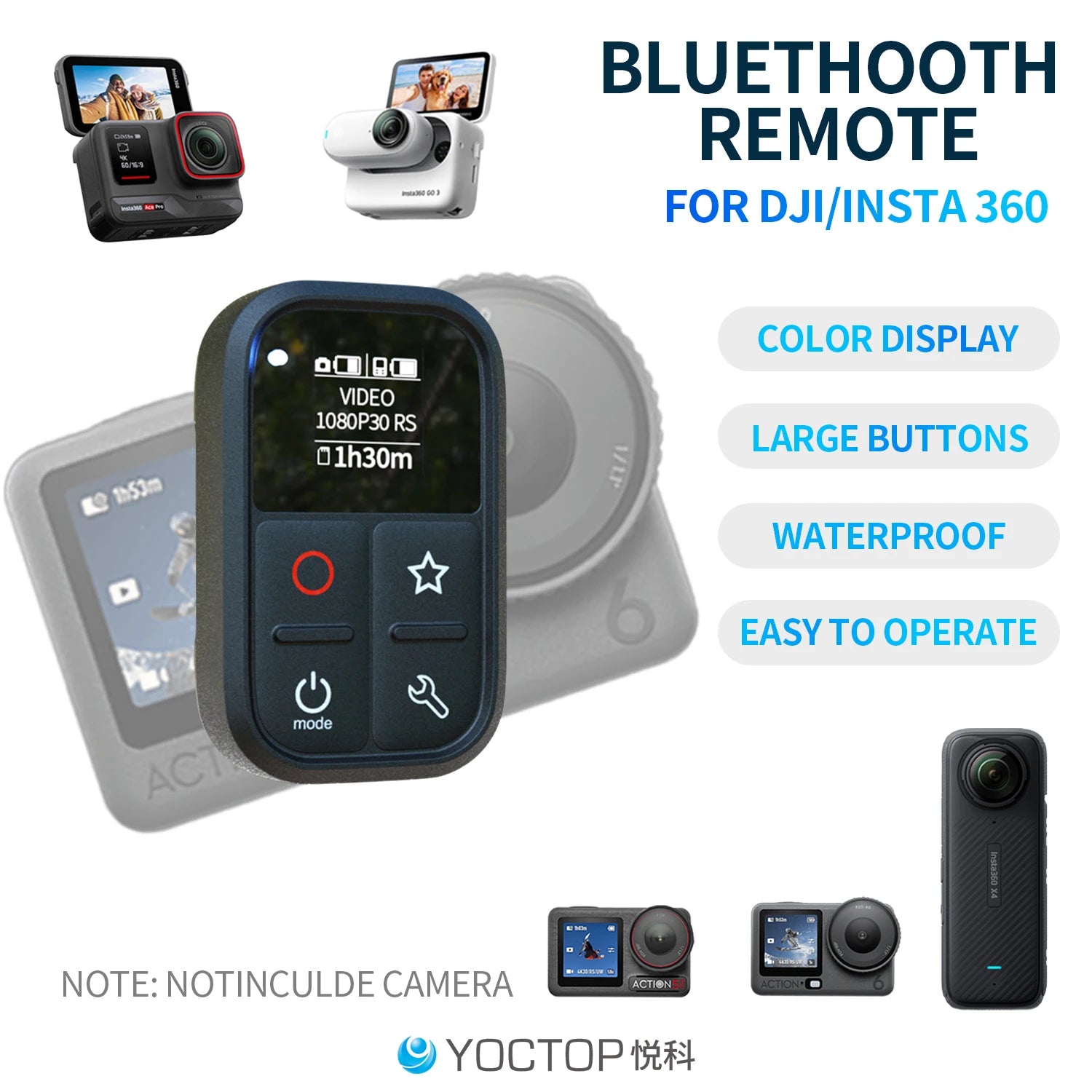 Action Camera Waterproof Bluetooth Remote Control for DJI Action 6/4/5 Pro/OSMO 360X3/X4/X5Go3/Go3s/ With LCD Screen Display