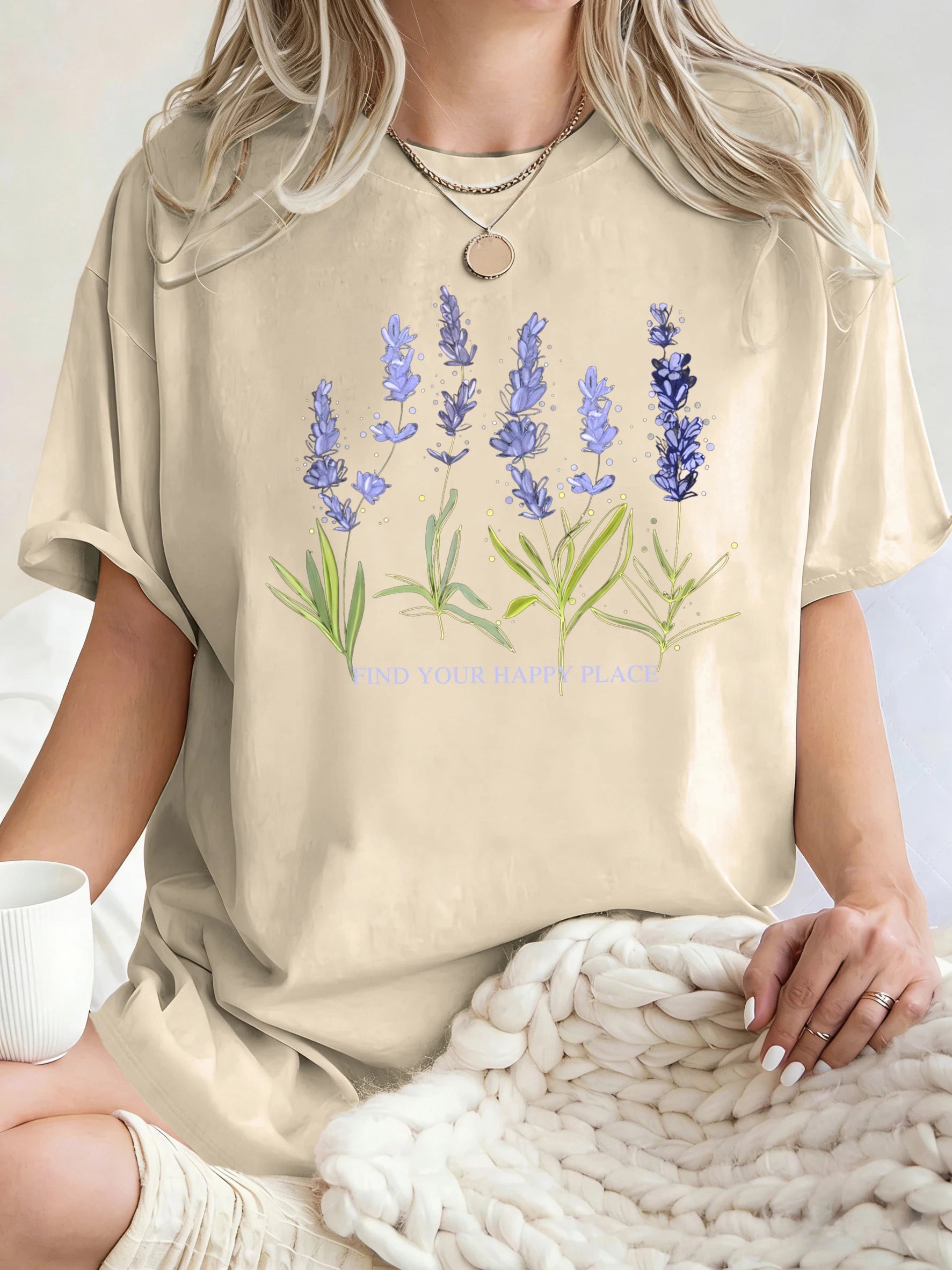 Beautiful Of Lavender Design Women T-Shirt Casual Breathable Short Sleeve Cotton Oversized Tops Summer O-Neck Woman T Shirts