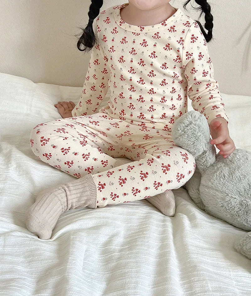 Kids Pijamas Set 2026 Baby Girls Boys Pajamas Cute Cherry Print Cotton Children's Two Piece Set Sleepwear