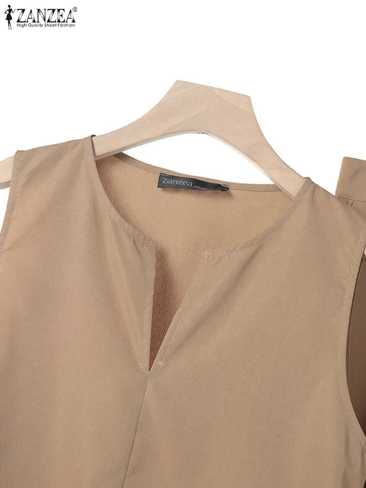 ZANZEA Casual Loose Sleeveless Tank and Shorts Women Summer 2pcs Short Sets Fashion Solid Tracksuit Sexy Pocket Matching Suits