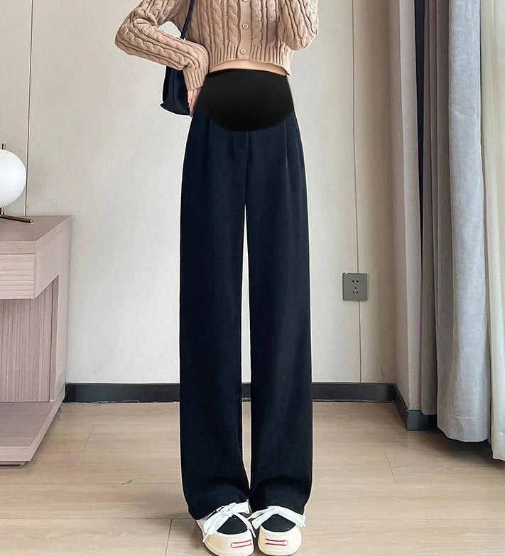 M-4XL Pregnant Women Cotton Fleece Radish Pants Autumn Ankle-length Maternity Corduroy Trousers High Waist Pregnancy Sweatpants