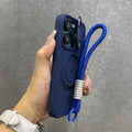 Luxury Flip Up Lens Holder Magnetic Case for iPhone 16 15 14 13 12 11 Pro Max 17 Plus Fashion Nylon Wristband Lanyard Soft Cover