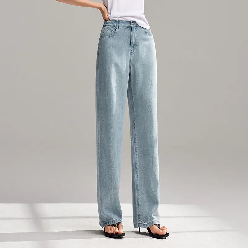 Semir Jeans Women Elastic Waist Long Trousers 2025 New Summer Version Cool Feeling Wide-leg Trousers