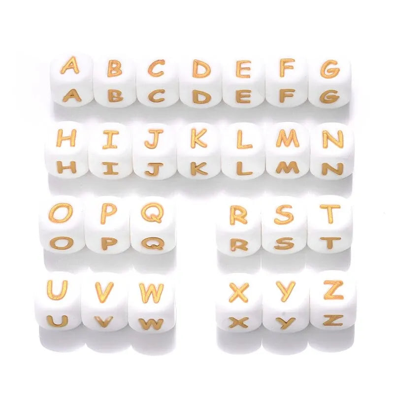 26Pcs Silicone English Letter Beads 12mm Alphabet Silicone Chewing Bead for Pacifier Clip Chain Teether Accessories BPA Free