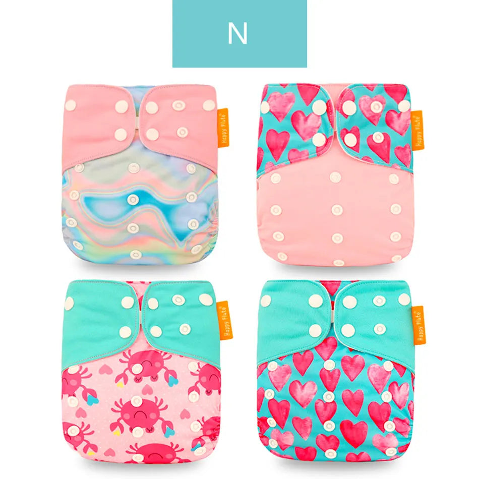 Happyflute 2023 4pcs/set Washable Eco-friendly Baby Cloth Diaper Ecological Adjustable Nappy Reusable Diaper Fit 0-2year 3-15kg