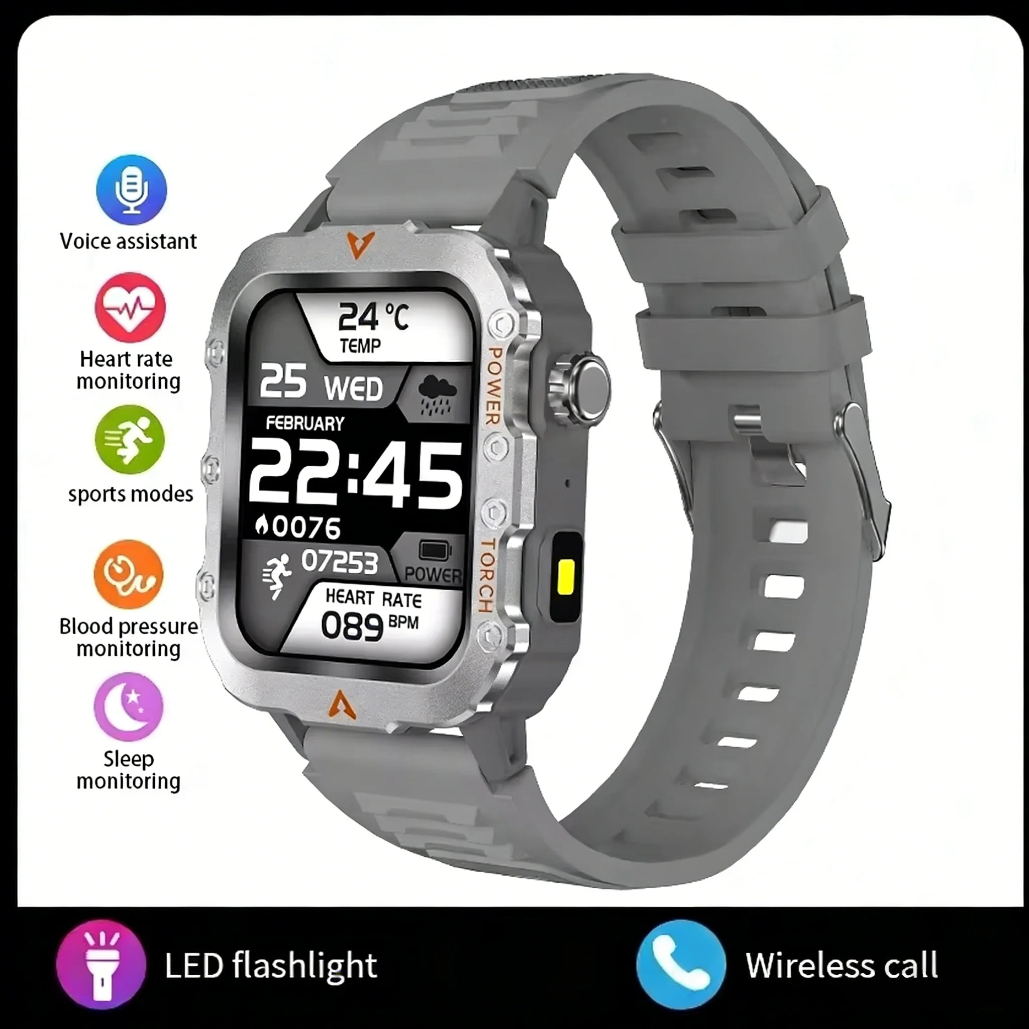 LAXASFIT 2026 New LED Men's Smart Watch Bluetooth Voice Control Multi-Sport Modes Health Monitoring Outdoor Sports Smartwatch
