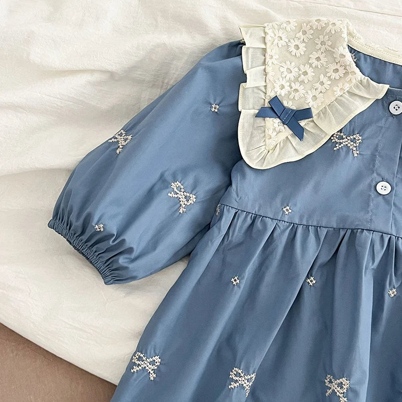 2024 New Autumn Sister Clothes Baby Girl Romper Kids Princess Dresses Long Sleeved Cotton Embroidery 2-6Yrs Girl Party Dress