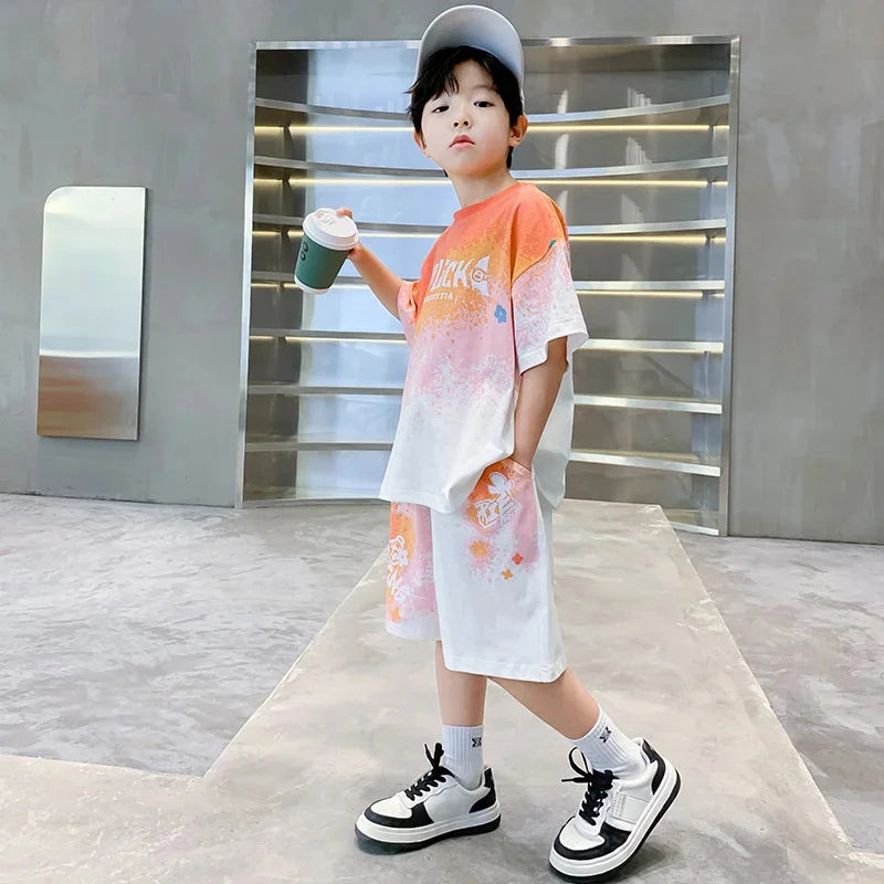 Children Clothes Sets Boys Basketball Suit Summer New Fashion Outfit Kids Short-Sleeved Top Shorts 2 Piece 2-14 Years Old